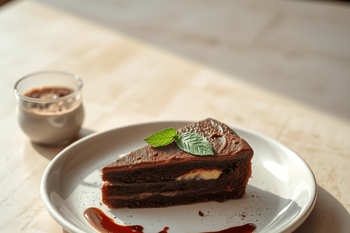 Trozo de Gâteau de chocolate sobre un plato con tenedor