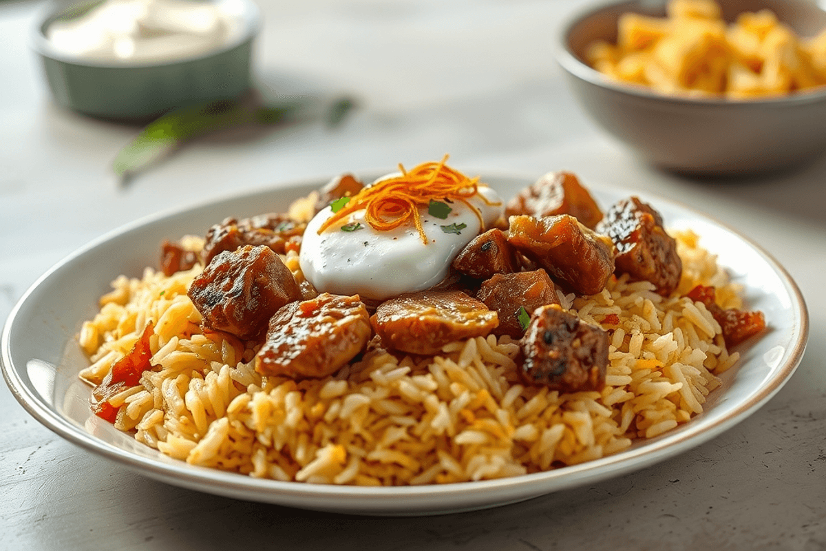 Biryani de cordero con arroz basmati y azafrán