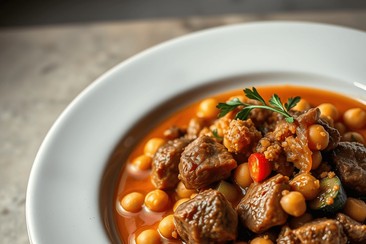 Sopa argelina de cordero, tomate y freekeh