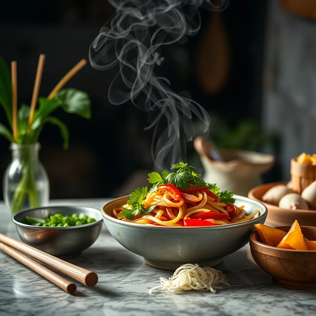 Cuenco de pho vietnamita con fideos de arroz, ternera fina, hierbas frescas y lima