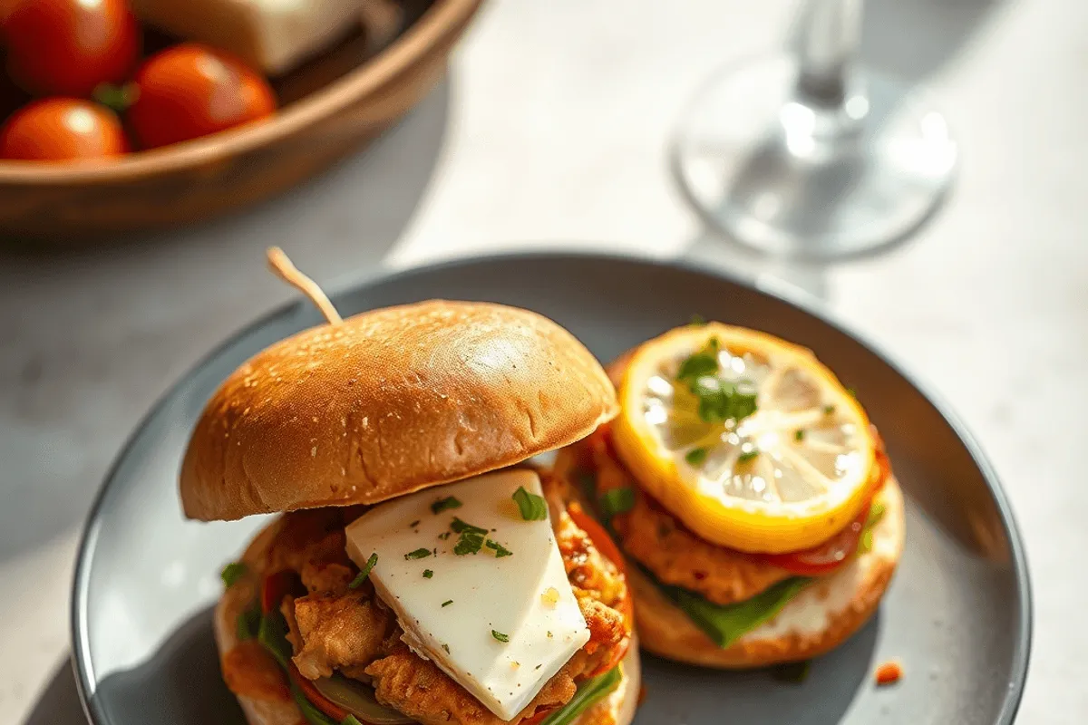 Hamburguesa de pollo picante con halloumi dorado y col aliñada sobre panecillos tostados