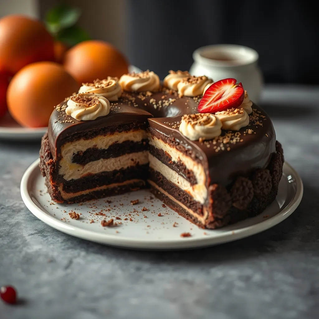 Trozo de Gâteau de chocolate sobre un plato con tenedor